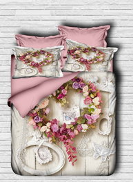 L'essentiel linge de maison Juego de funda de edredón doble con impresión 3D, Rosa, Blanco y Verde